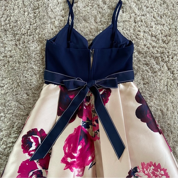 Spaghetti strap navy blue & large blush base, floral print skirt - Picture 6 of 6